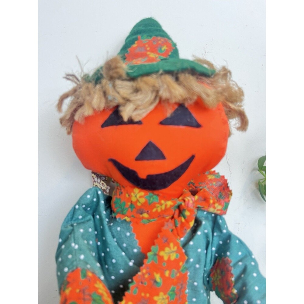 Vintage 1970’s Jack O Lantern Pumpkin Head Scarecrow Wall Hanging Sitting Doll